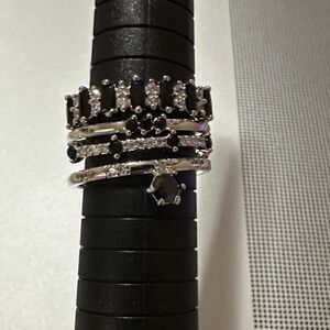 Elegant Silver and Black Ring Set
